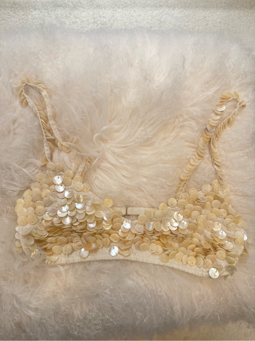 Seashells-Embellished Bralette in Cream, Small